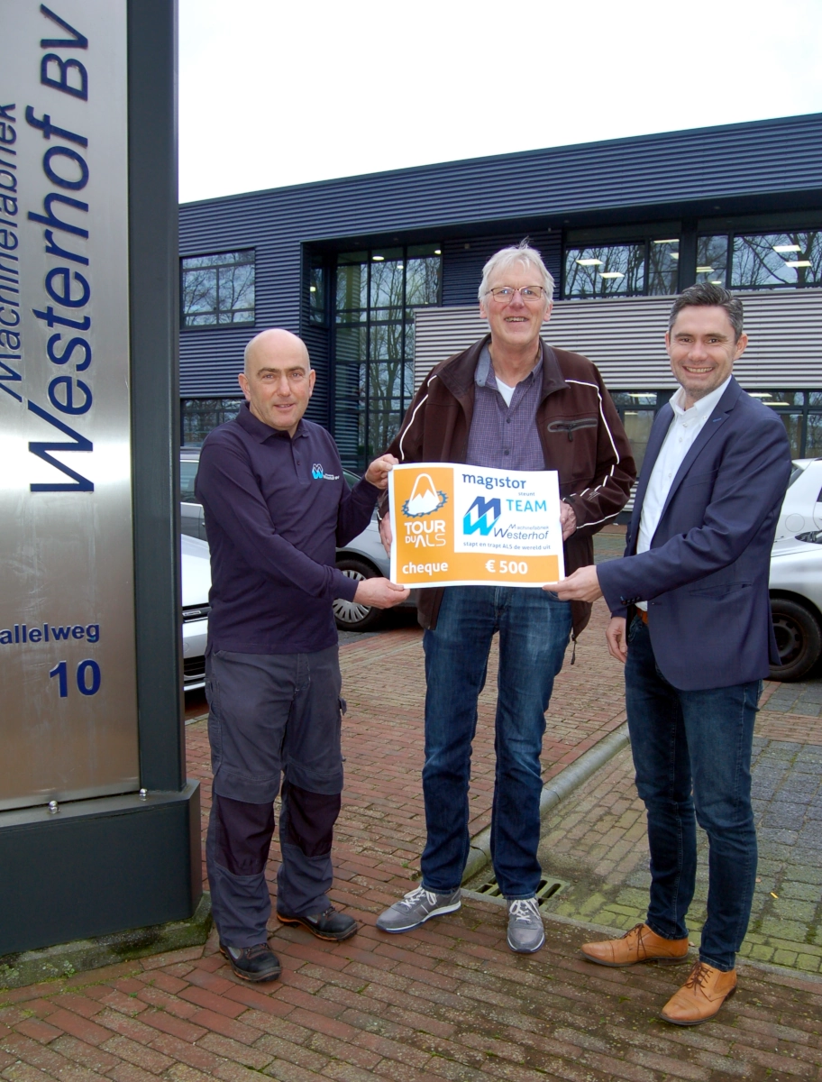 Magistor schenkt cheque voor actie Tour du ALS - Machinefabriek Westerhof